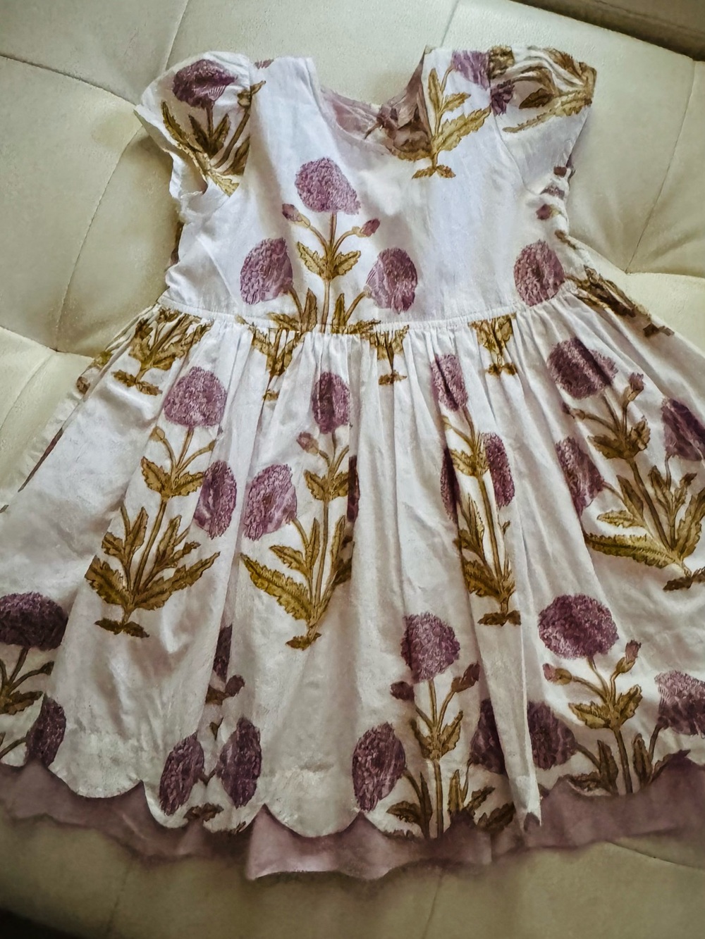 Pink Chicken Girls White Floral Sundress with Purple and Gold Print